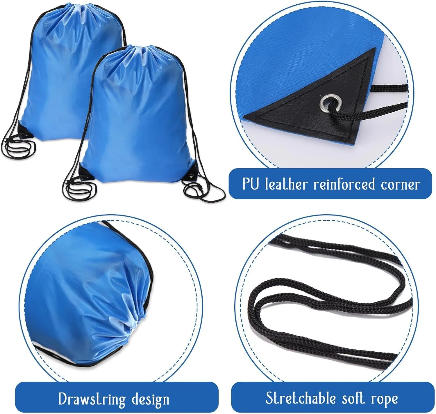 Sliverdew 2 Pcs Blue Drawstring Backpack Bags Sports Cinch Sack String Bags Drawstring Gym Bag Draw String Backpack Bulk Swimming String PE Bags