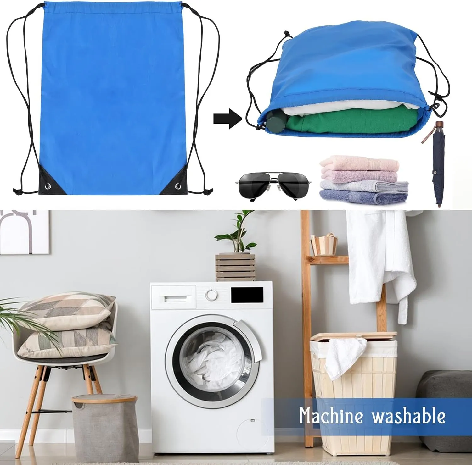 Sliverdew 2 Pcs Blue Drawstring Backpack Bags Sports Cinch Sack String Bags Drawstring Gym Bag Draw String Backpack Bulk Swimming String PE Bags