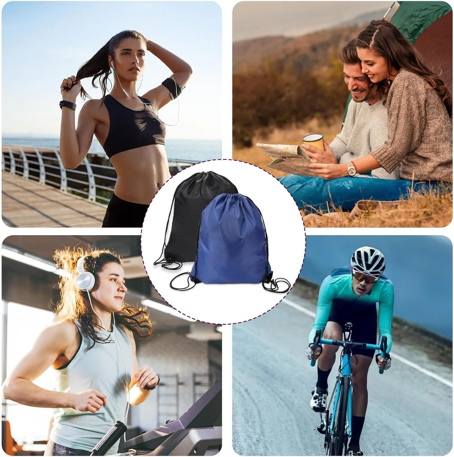 Sliverdew 2 Pcs Drawstring Backpack Bags Sports Cinch Sack String Bags Black Dark Blue Drawstring Gym Bag Draw String Backpack Bulk Swimming String Bags
