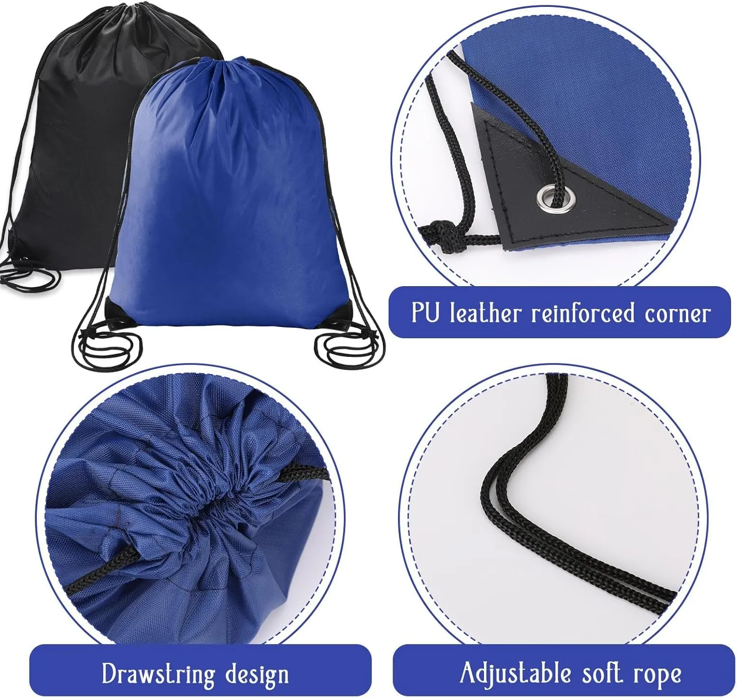 Sliverdew 2 Pcs Drawstring Backpack Bags Sports Cinch Sack String Bags Black Dark Blue Drawstring Gym Bag Draw String Backpack Bulk Swimming String Bags