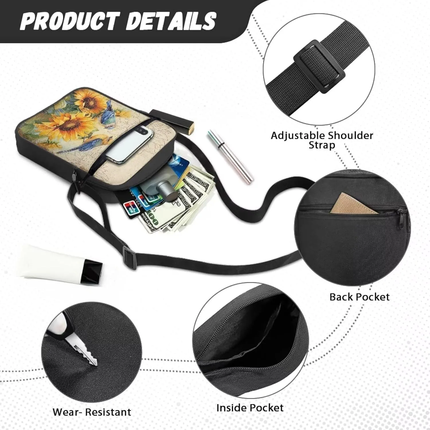 Small Messenger Bag for Women  Men Mini Adjustable Crossbody Shoulder Bag with Zipper Portable Travel Cute Purse