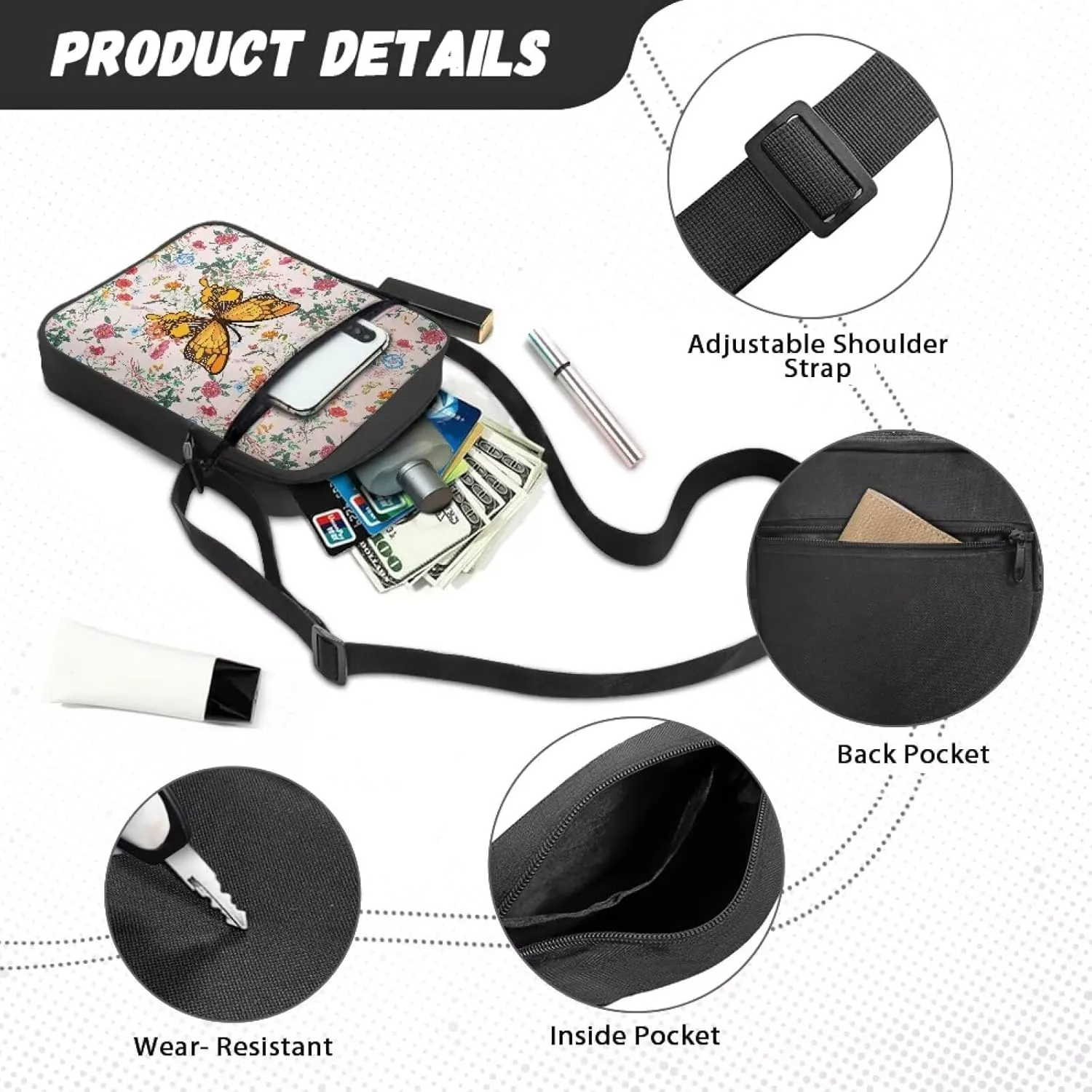 Small Messenger Shoulder Bag Mini Crossbody Bag for Women Men Light Zipper Pocket Travel Bag with Adjustable Strap
