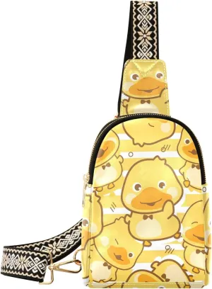 Small Sling Bag Fanny Packs Crossbody Bags for Women Cheerful Little Duck Pattern Leather Fashion Chest Bag Belt Bag for Women for Travel Sports Running Hiking