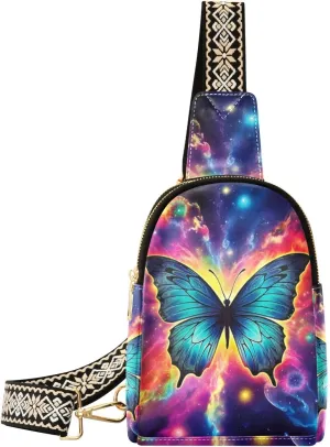 Small Sling Bag for Women,Butterfly PU Leather Crossbody Bags Chest Bag,Fashion Waist Packs with Adjustable Strap Hiking Traveling,A111273