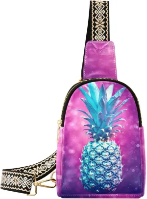 Small Sling Bag for Women,Glitter Texture Pineapple PU Leather Crossbody Bags Chest Bag,Fashion Waist Packs with Adjustable Strap Hiking Traveling,A111604