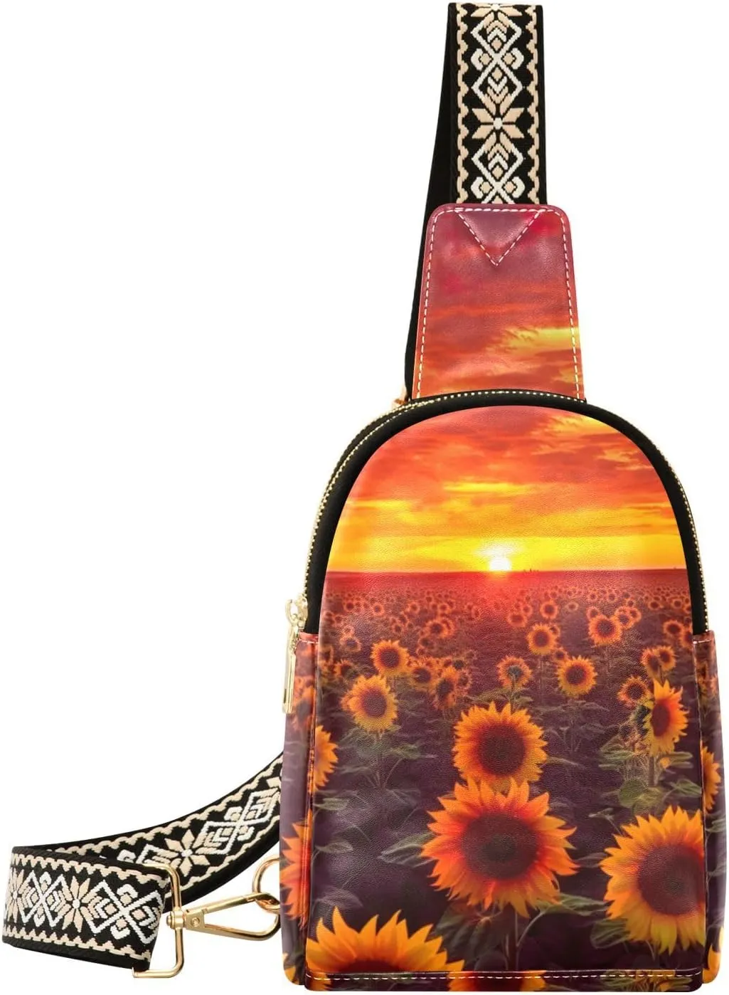 Small Sling Bag for Women,Sunflower PU Leather Crossbody Bags Chest Bag,Fashion Waist Packs with Adjustable Strap Hiking Traveling,A111333