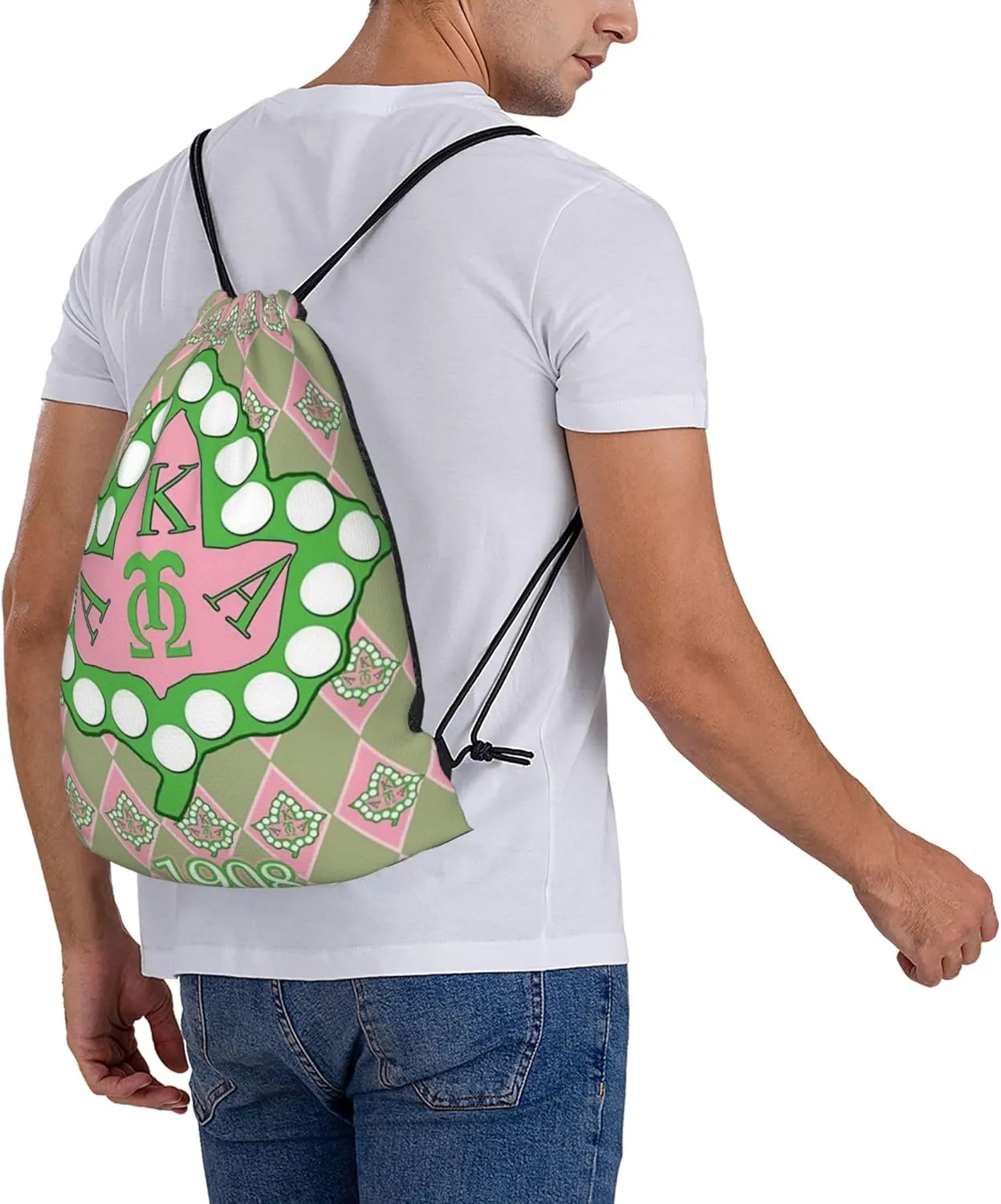 Sorority Multifunctional Drawstring Bags Backpack Large Sport Gym Travel Backpack for Men Women Hiking Daypack, Style-4