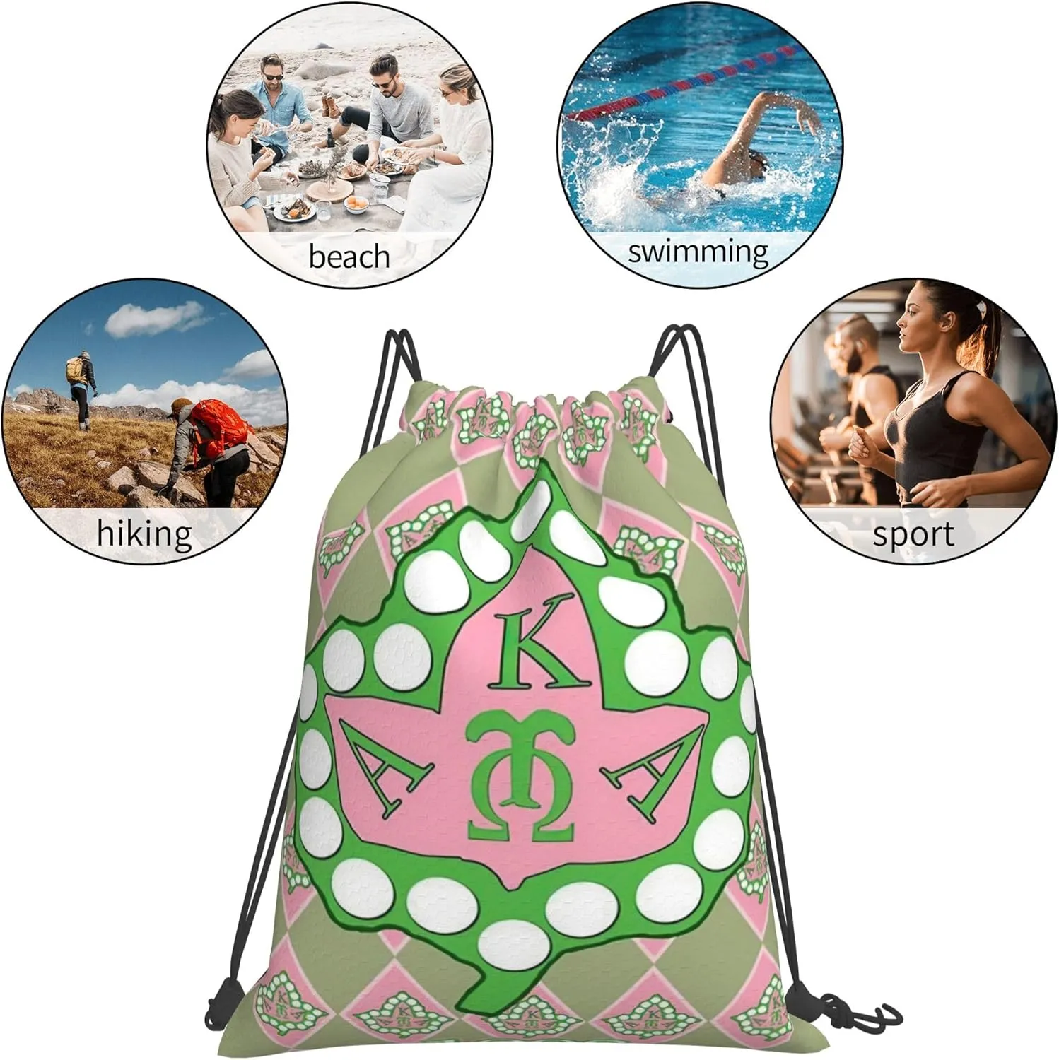 Sorority Multifunctional Drawstring Bags Backpack Large Sport Gym Travel Backpack for Men Women Hiking Daypack, Style-4