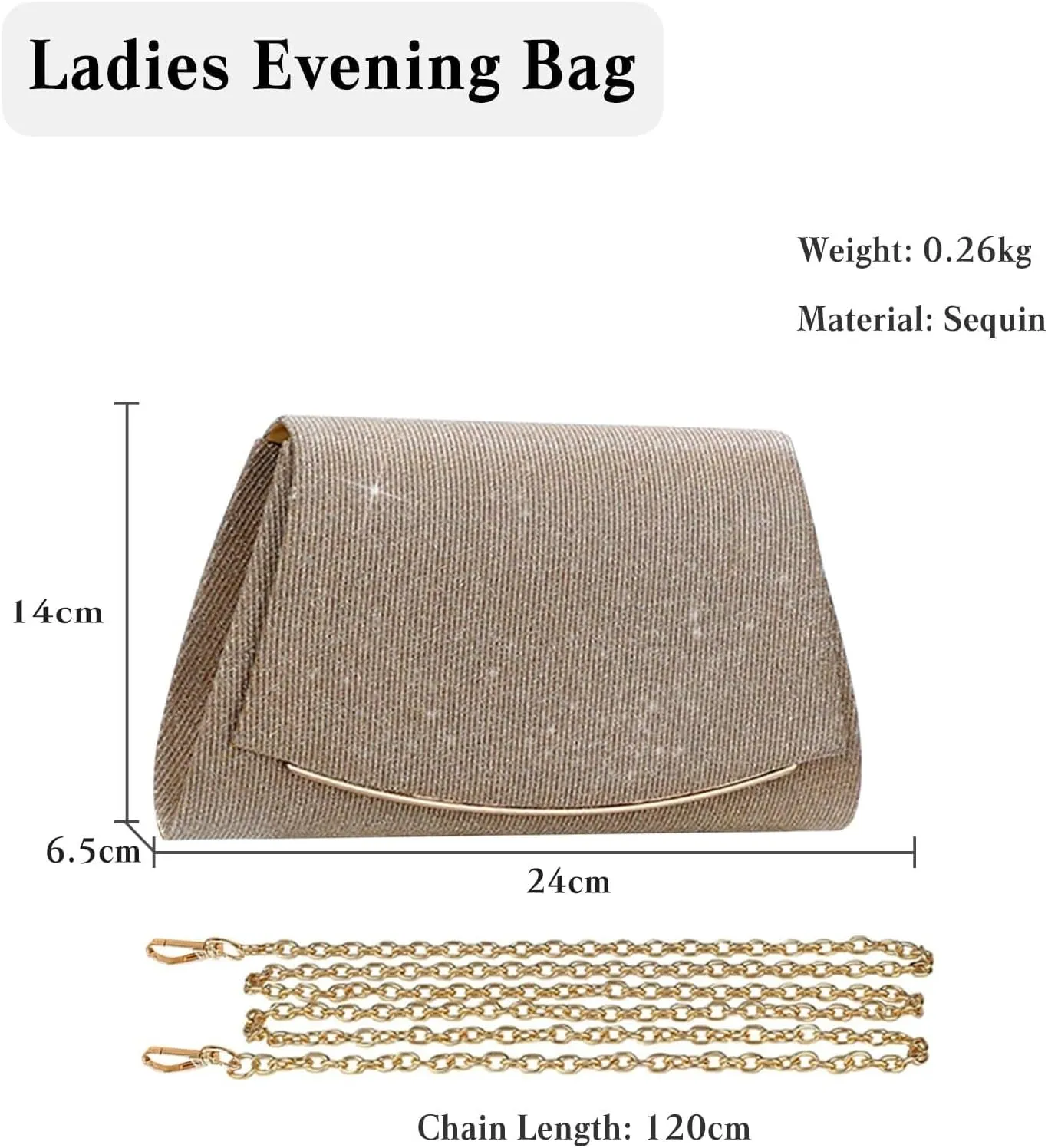 Sparkly Shoulder Women Sequins Clutch Glitter Evening Shiny Handbag with Detachable Chain Bridal Wedding Purse