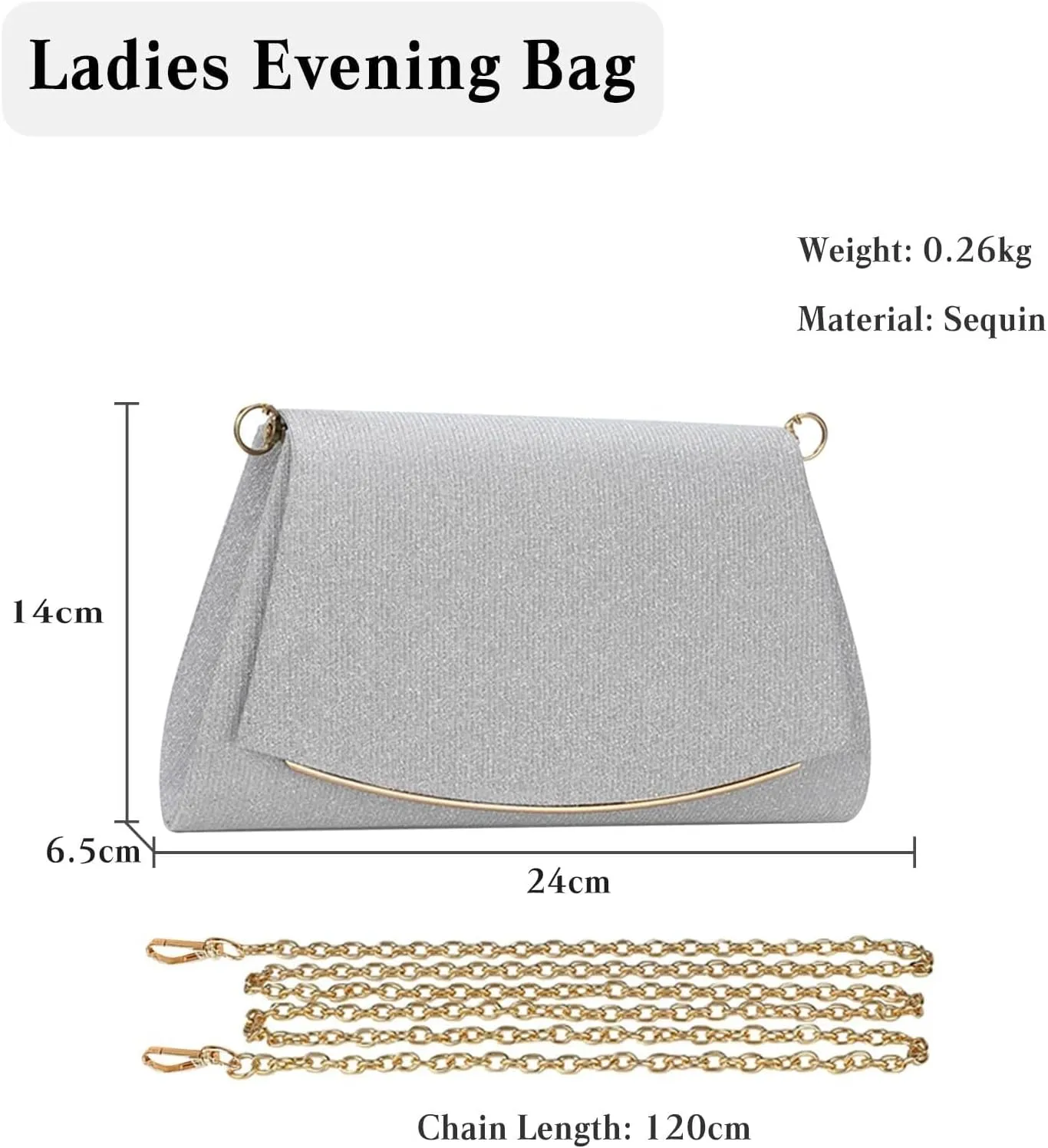 Sparkly Shoulder Women Sequins Clutch Glitter Evening Shiny Handbag with Detachable Chain Bridal Wedding Purse