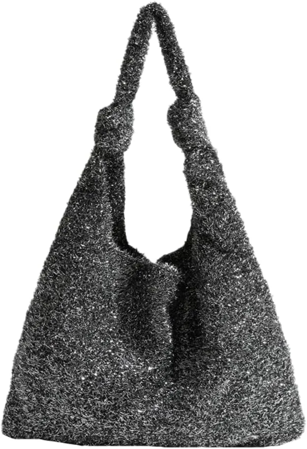 Sparkly Y2k Purse for Women Cute Evening Shoulder Bag Shiny Top-handle Tote Bags Knotted Party Clutch Handbag