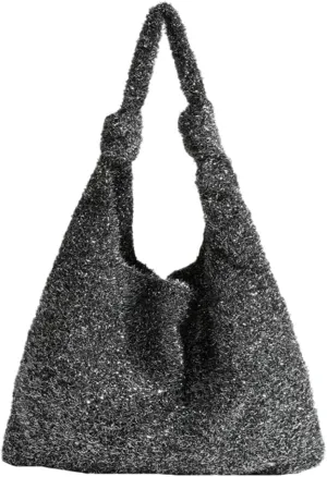 Sparkly Y2k Purse for Women Cute Evening Shoulder Bag Shiny Top-handle Tote Bags Knotted Party Clutch Handbag