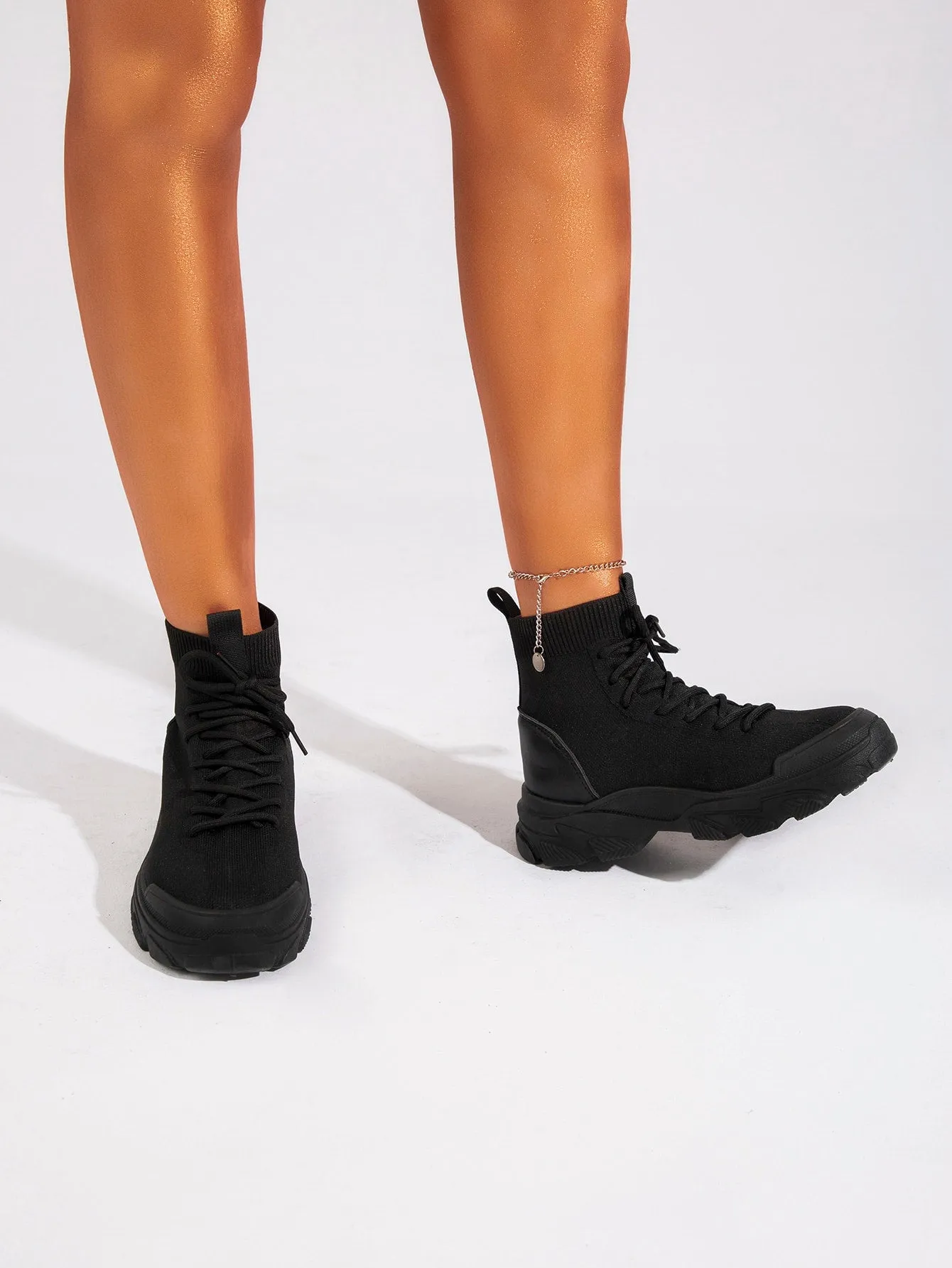 Splicing Design Lace Up Front Boots