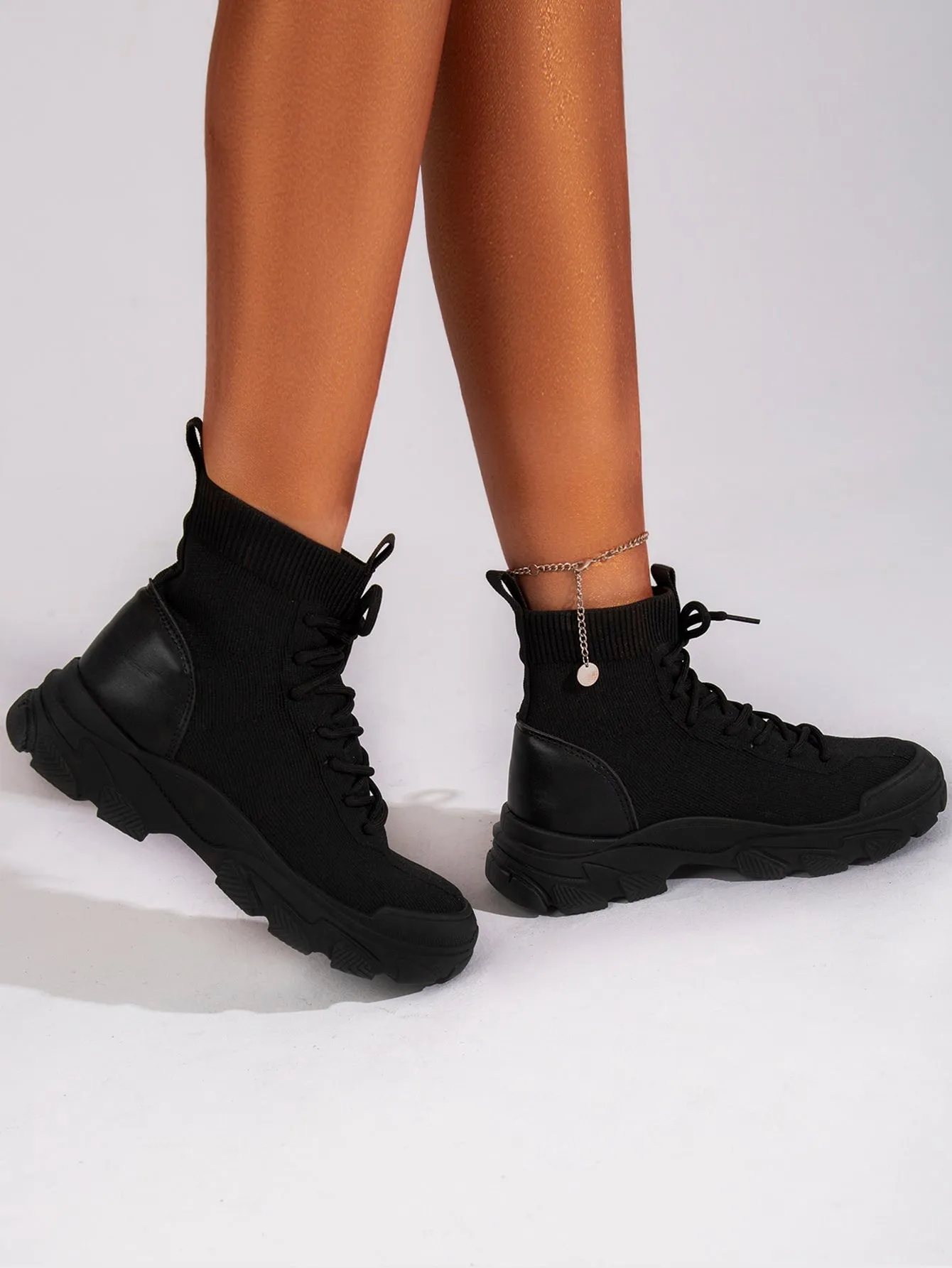 Splicing Design Lace Up Front Boots