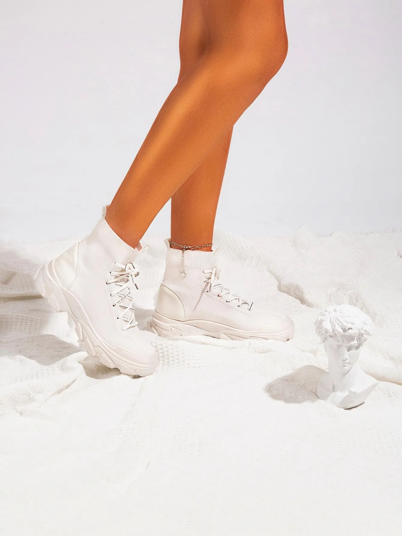 Splicing Design Lace Up Front Boots