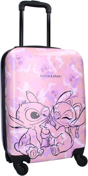 STITCH and Angel  Hard ABS Suitcase for Children  4 Wheels  Extendable Handle  46 x 33 x 21 cm  31 Litre Capacity  Pink, pink, Valigia piccola, trolley suitcase for kids