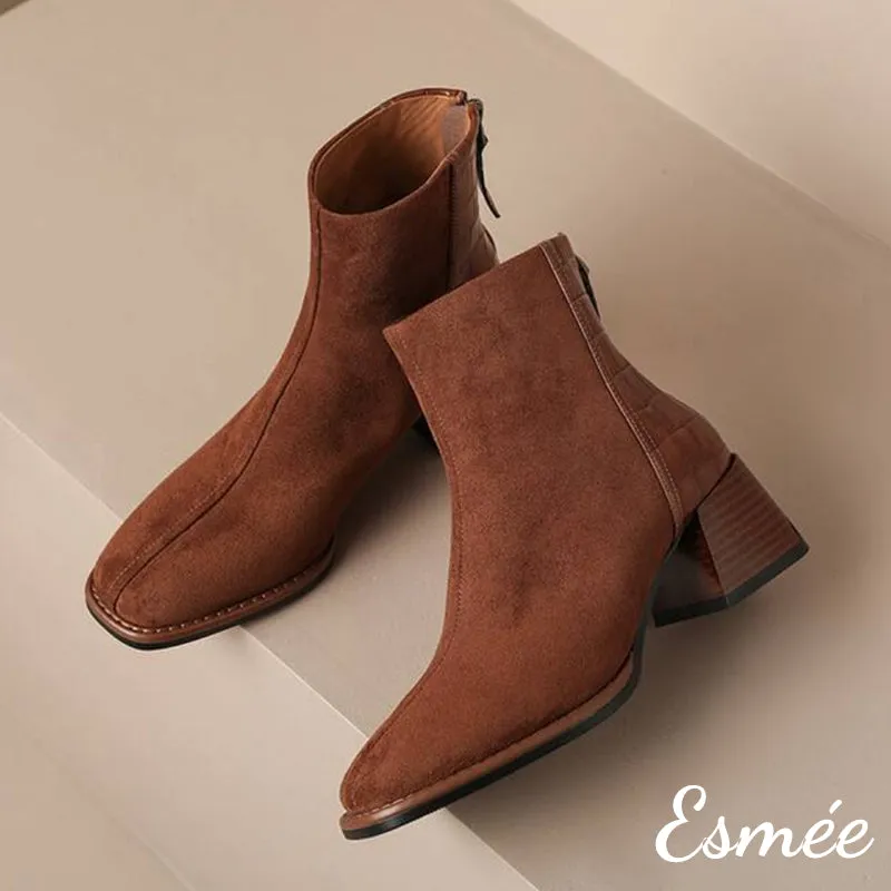 Suede High Heel Ankle Boots with Alligator Pattern Design