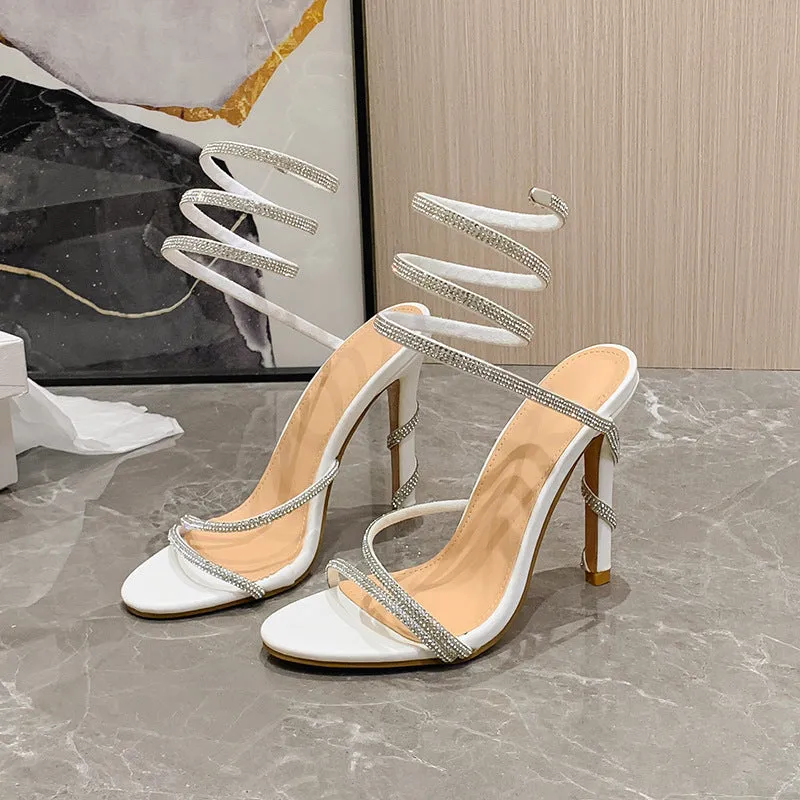 Summer Water Diamond Serpentine Wrap Stiletto Sandals