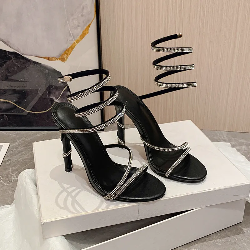 Summer Water Diamond Serpentine Wrap Stiletto Sandals