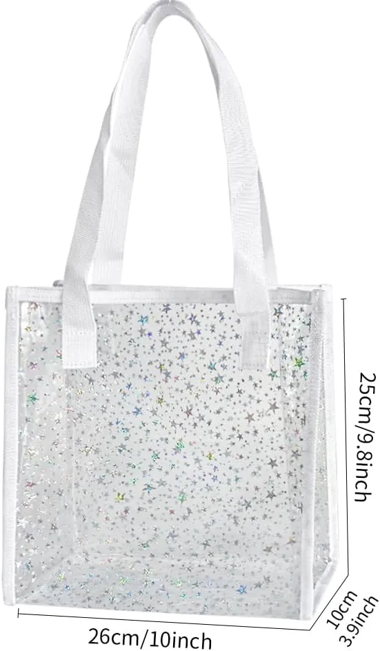 Transparent Tote Bag with Stars Pattern Print, Large Capacity Shopping Bag, Reusable Bag 10 x 9.83.9 inches