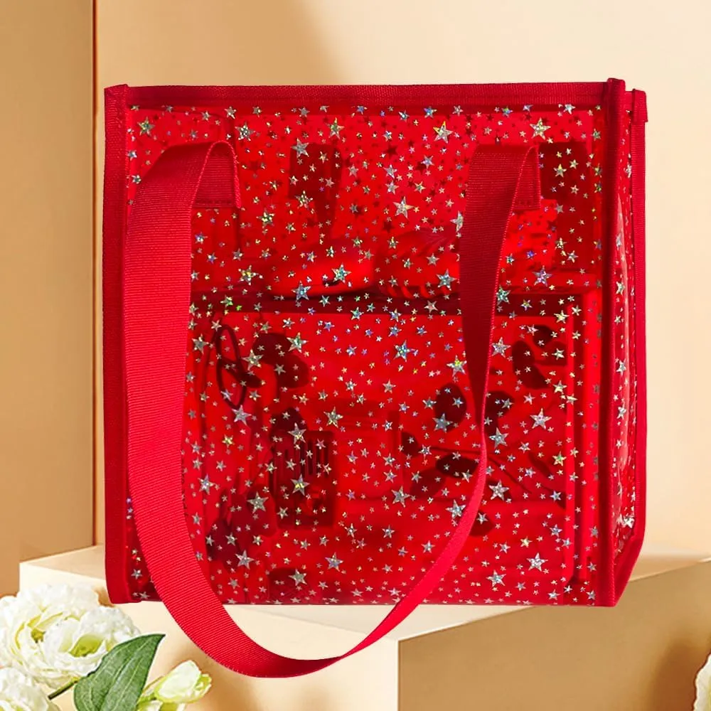 Transparent Tote Bag with Stars Pattern Print, Large Capacity Shopping Bag, Reusable Bag 10 x 9.83.9 inches