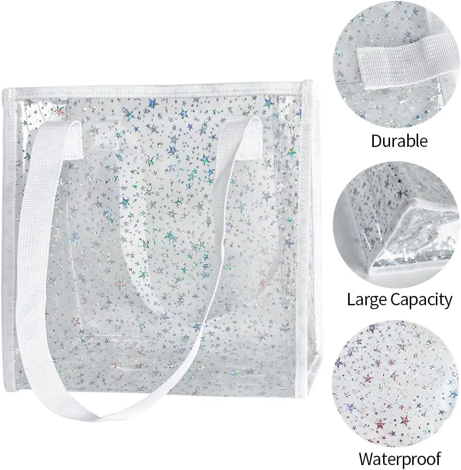 Transparent Tote Bag with Stars Pattern Print, Large Capacity Shopping Bag, Reusable Bag 10 x 9.83.9 inches