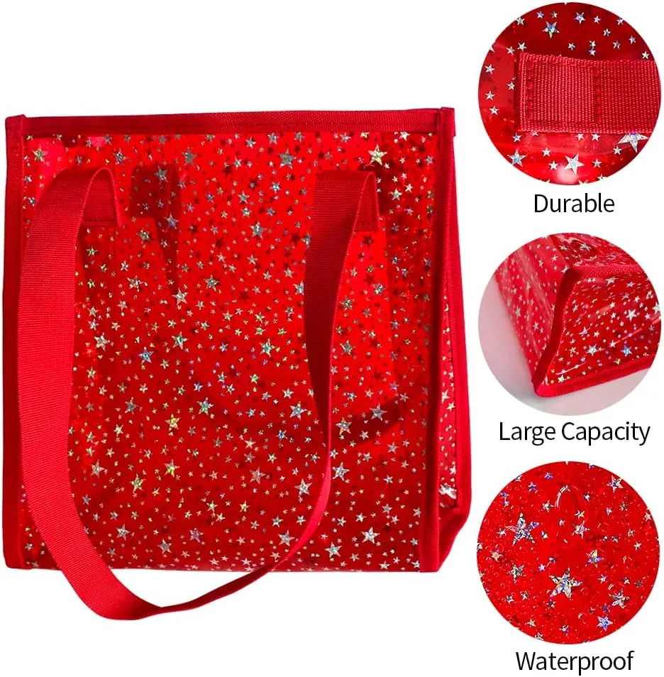 Transparent Tote Bag with Stars Pattern Print, Large Capacity Shopping Bag, Reusable Bag 10 x 9.83.9 inches
