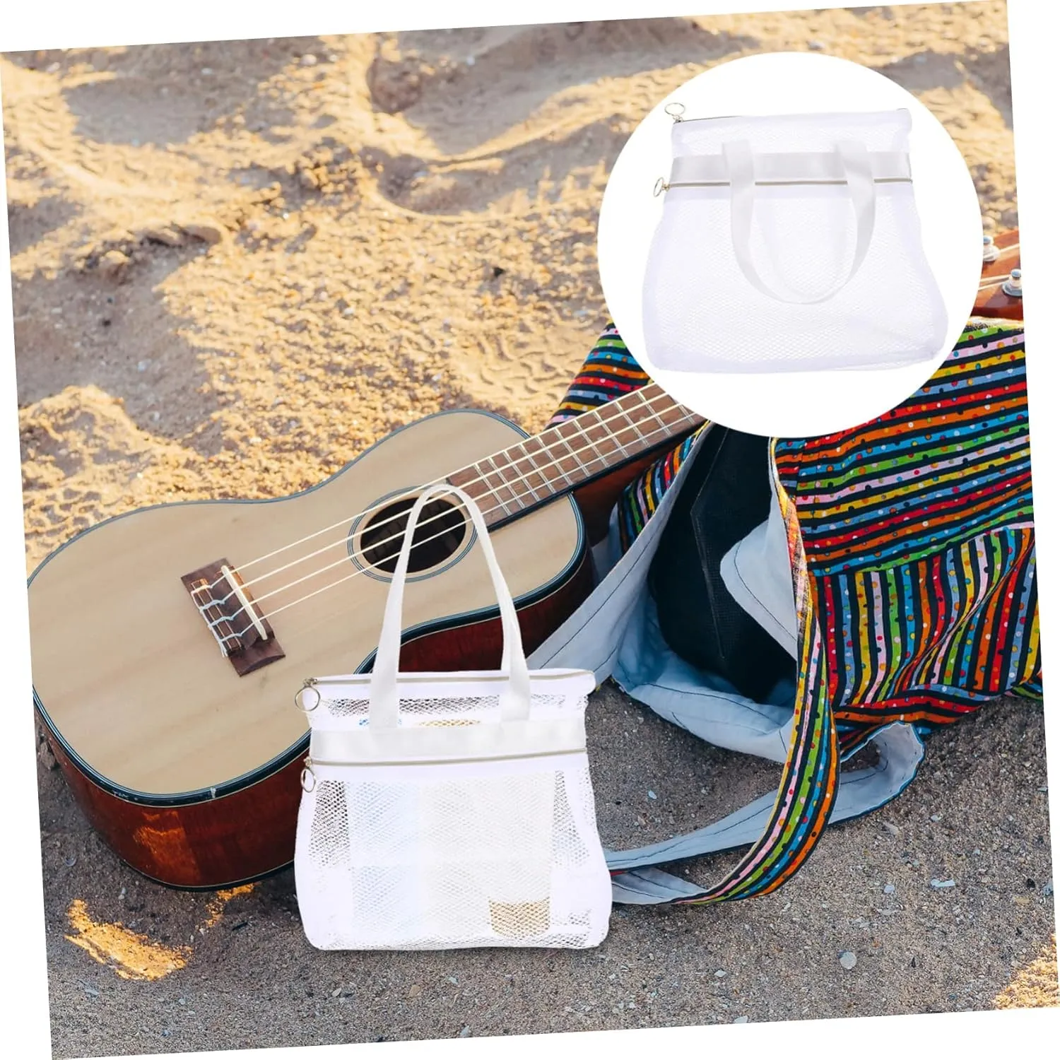 Travel Hanging Toiletry Bag Portable Mesh Beach Bag Large Capacity for Women Beach Reusable Tote
