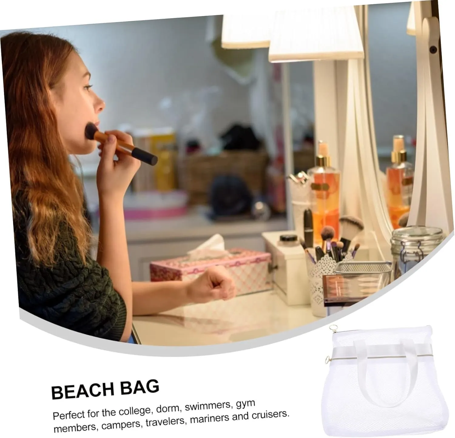 Travel Hanging Toiletry Bag Portable Mesh Beach Bag Large Capacity for Women Beach Reusable Tote