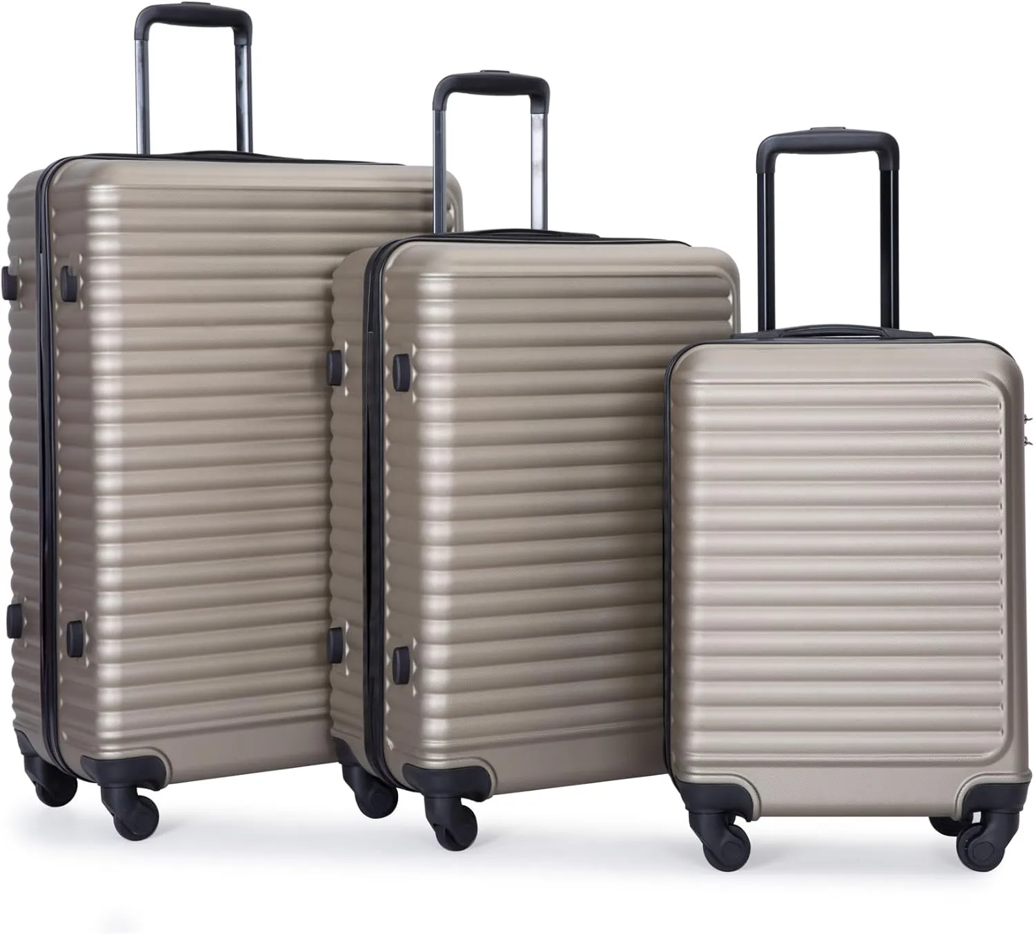 Travel Smart with Lightweight 3 Piece Luggage Set, Durable ABS Material, Spinner Wheels, Gold Color