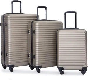 Travel Smart with Lightweight 3 Piece Luggage Set, Durable ABS Material, Spinner Wheels, Gold Color