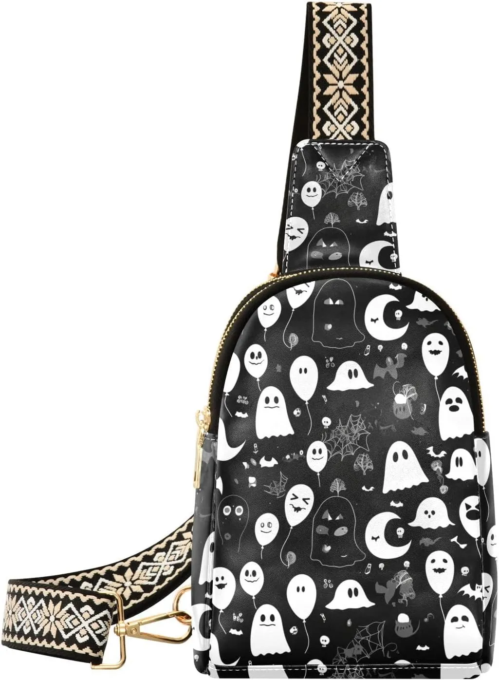 trendy Black and White Cartoon Halloween Unique Balloon bags for women leather crossbody fanny pack purse for hiking