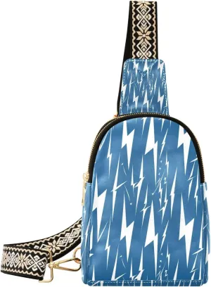 Trendy Lightning Bolts Blue White large fanny pack waterproof brown leather fanny pack for day pack