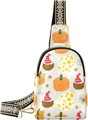 trendy Pumpkins Cute Autumn Fall sling bag leather fanny pack for women for day pack