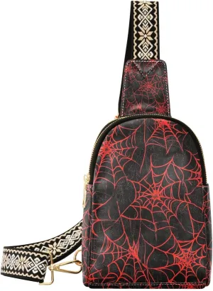 Trendy Red and Black Halloween Web fanny pack women leather crossbody fanny pack purse for day pack