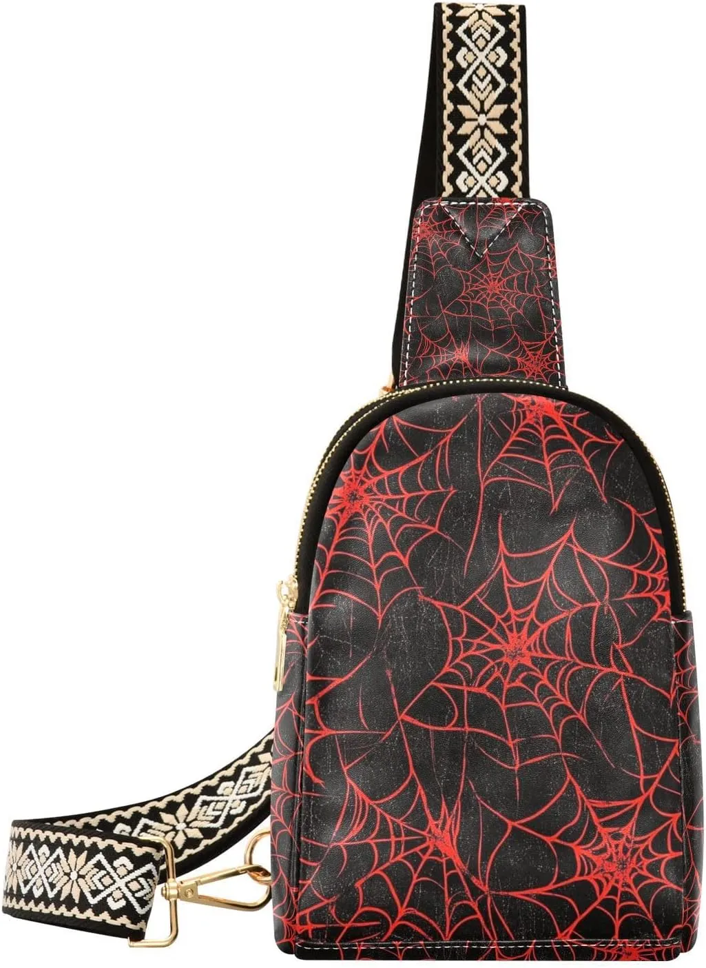 Trendy Red and Black Halloween Web fanny pack women leather crossbody fanny pack purse for day pack