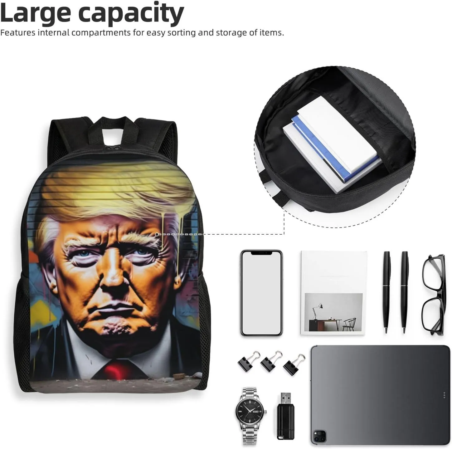 Trump Graffiti Backpack Waterproof Anti Theft Durable Light Laptop Bag Backpacks For Women Men Travel Gym Backpack