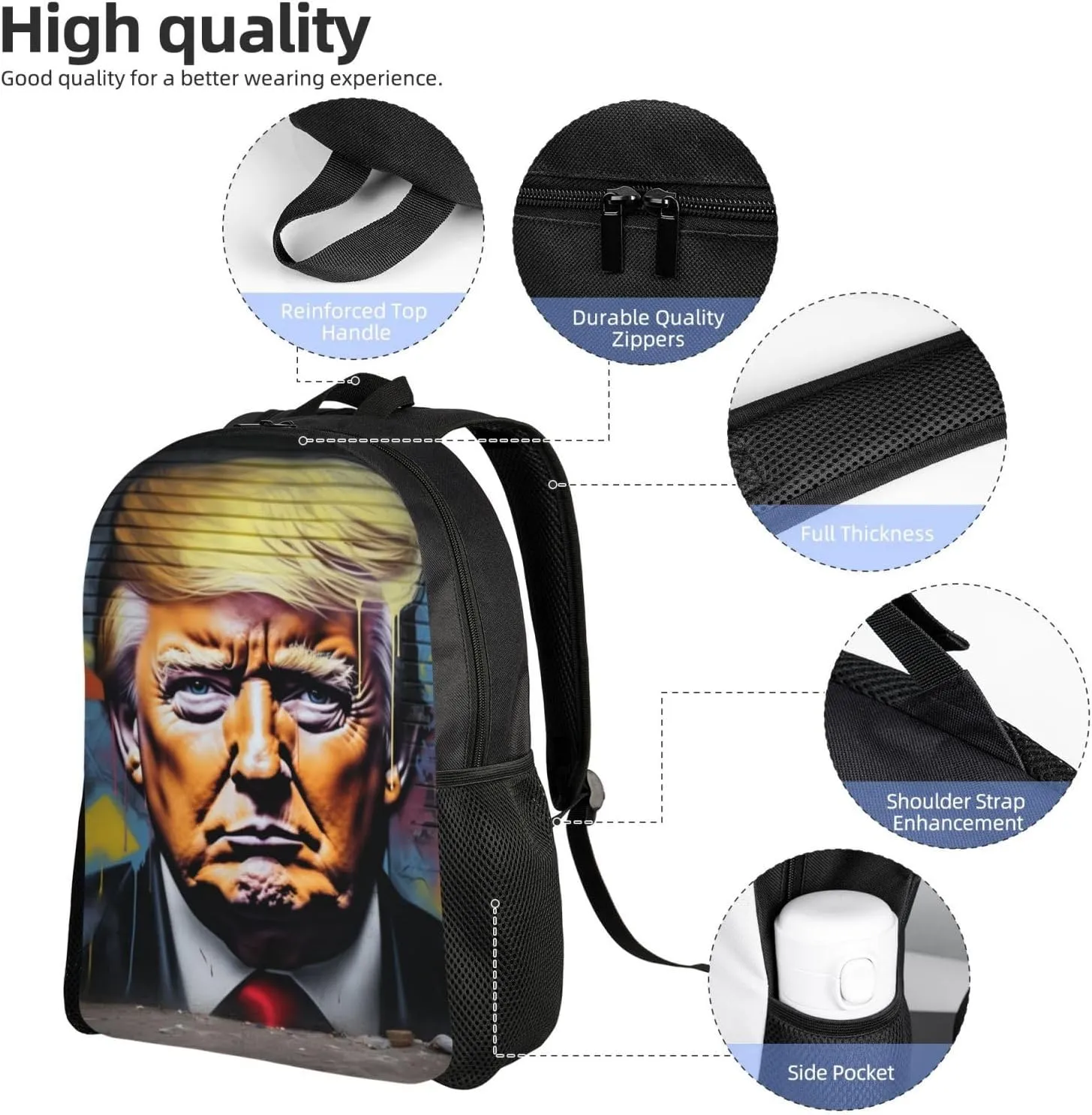Trump Graffiti Backpack Waterproof Anti Theft Durable Light Laptop Bag Backpacks For Women Men Travel Gym Backpack