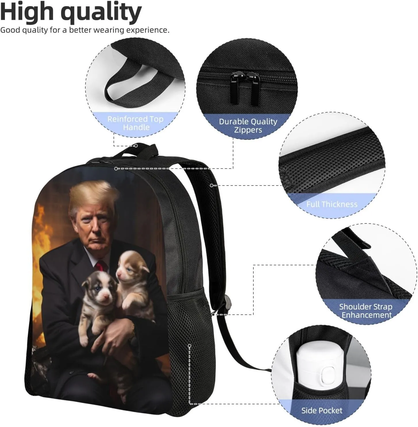 Trump Holding Dog Backpack Waterproof Anti Theft Durable Light Laptop Bag Backpacks For Women Men Travel Gym Backpack