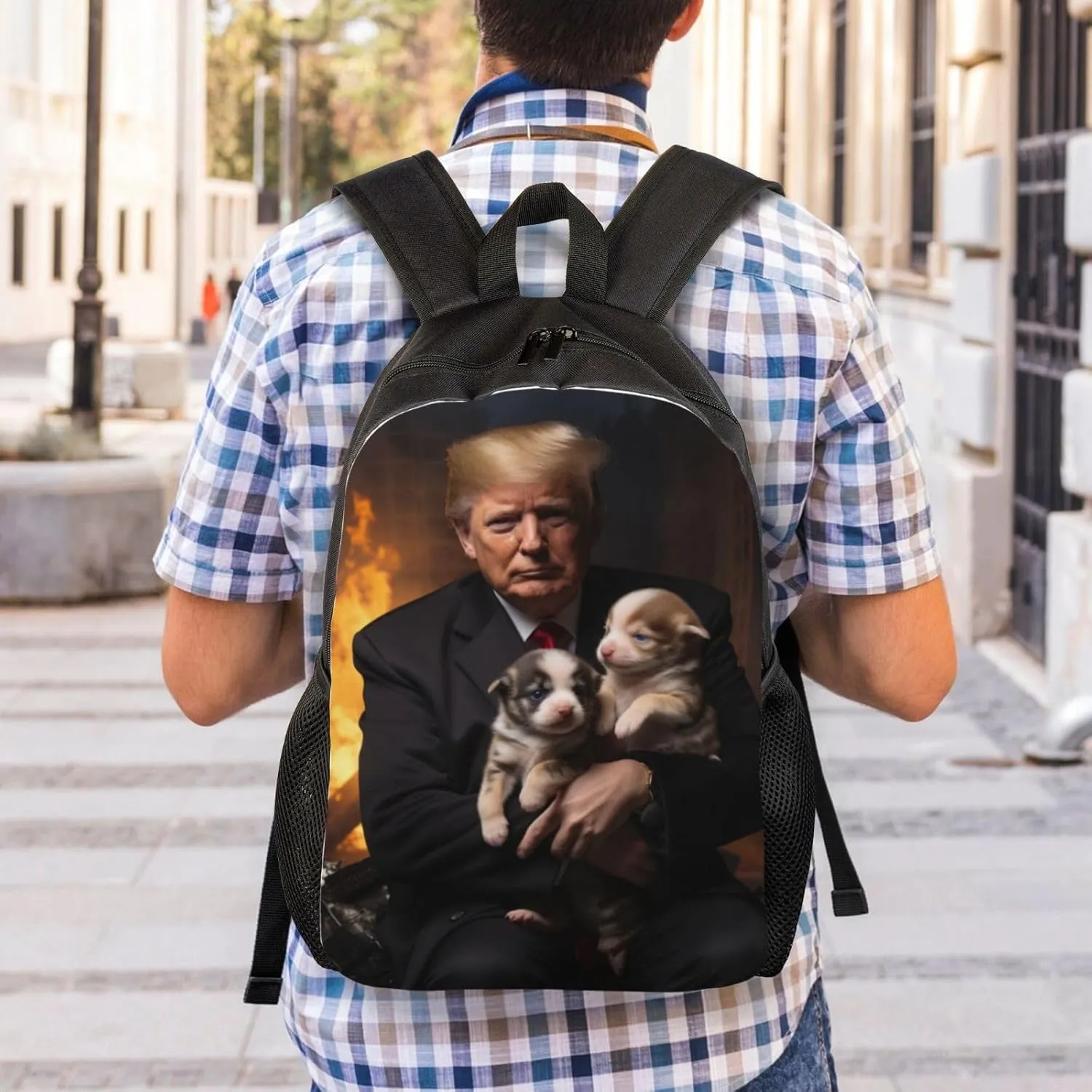 Trump Holding Dog Backpack Waterproof Anti Theft Durable Light Laptop Bag Backpacks For Women Men Travel Gym Backpack