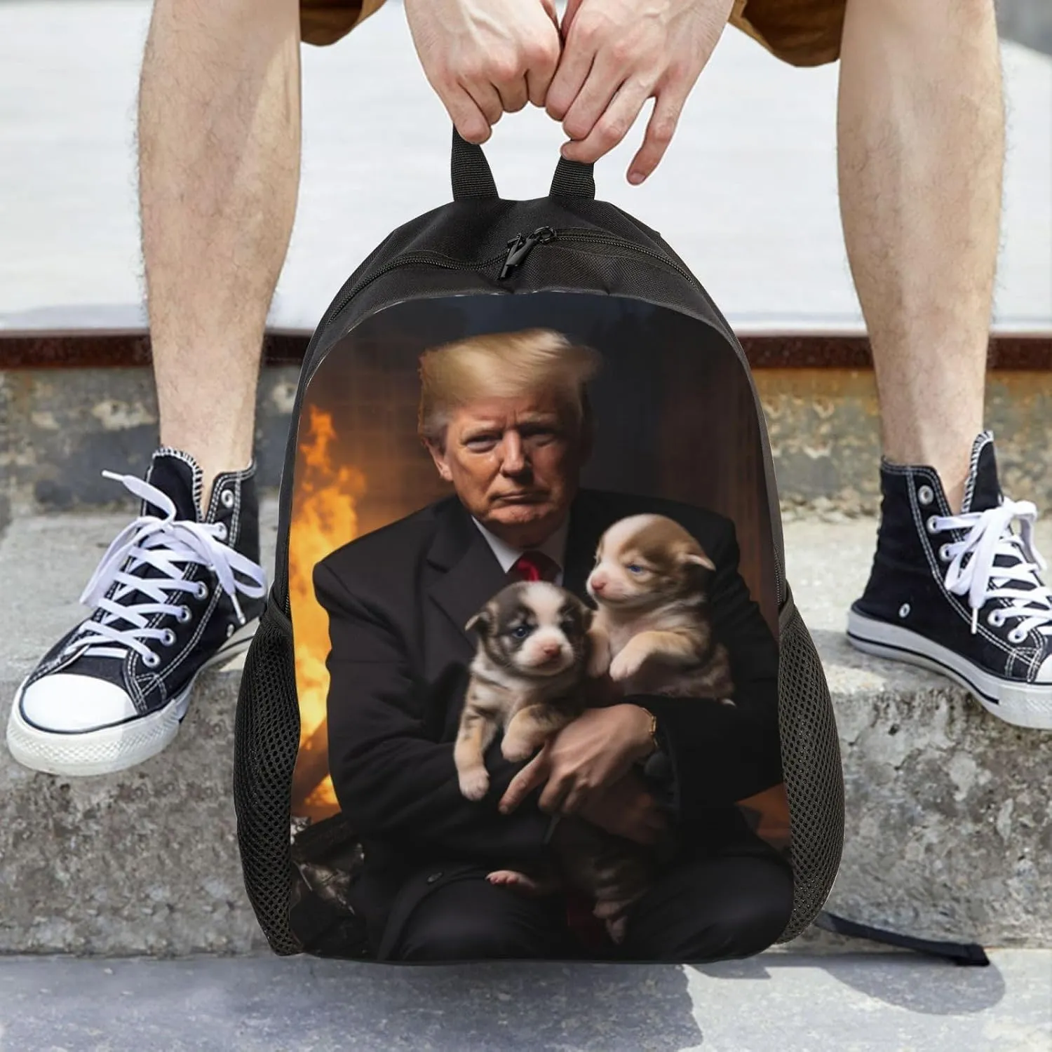Trump Holding Dog Backpack Waterproof Anti Theft Durable Light Laptop Bag Backpacks For Women Men Travel Gym Backpack