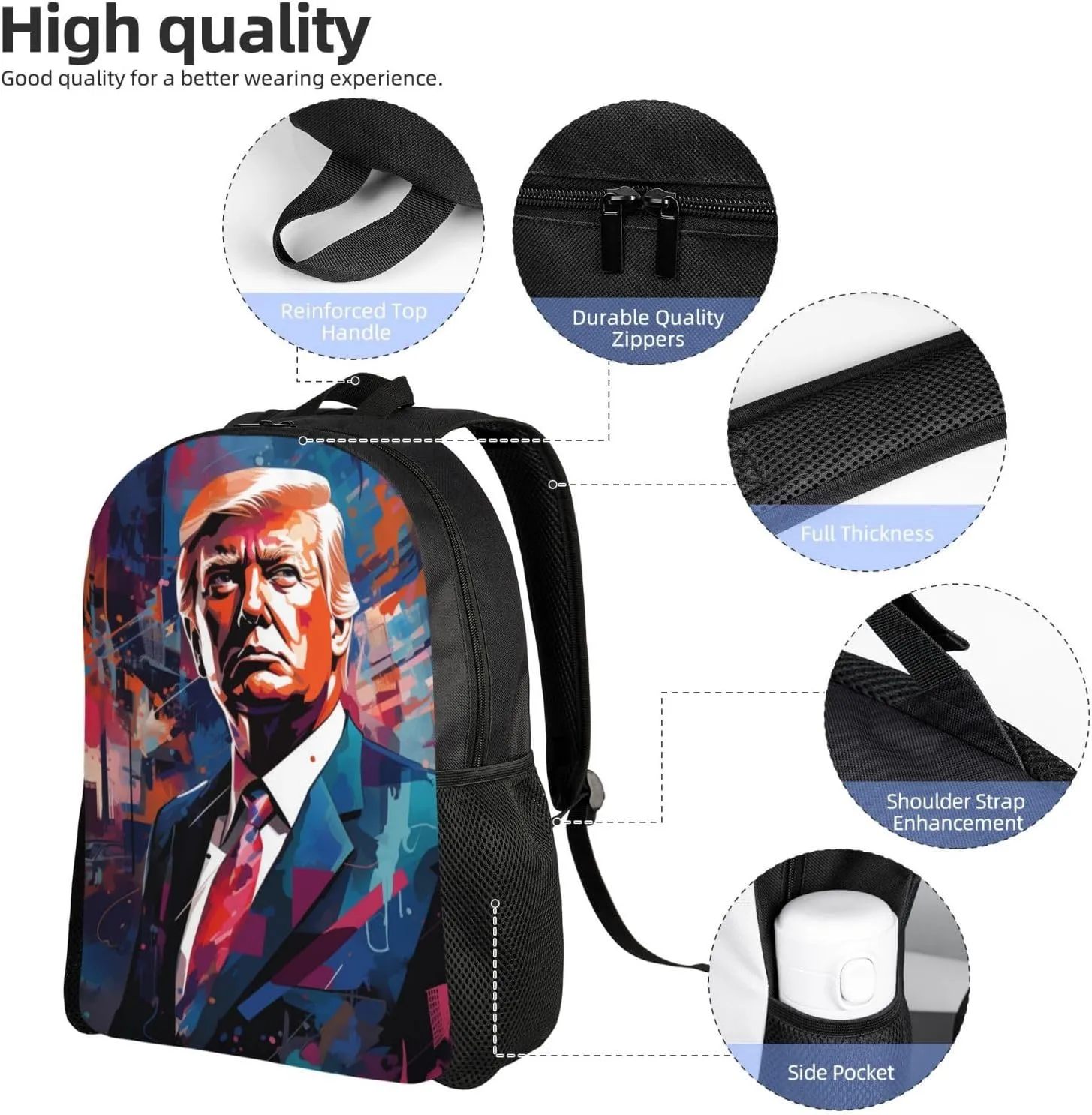 Trump Painting Backpack Waterproof Anti Theft Durable Light Laptop Bag Backpacks For Women Men Travel Gym Backpack