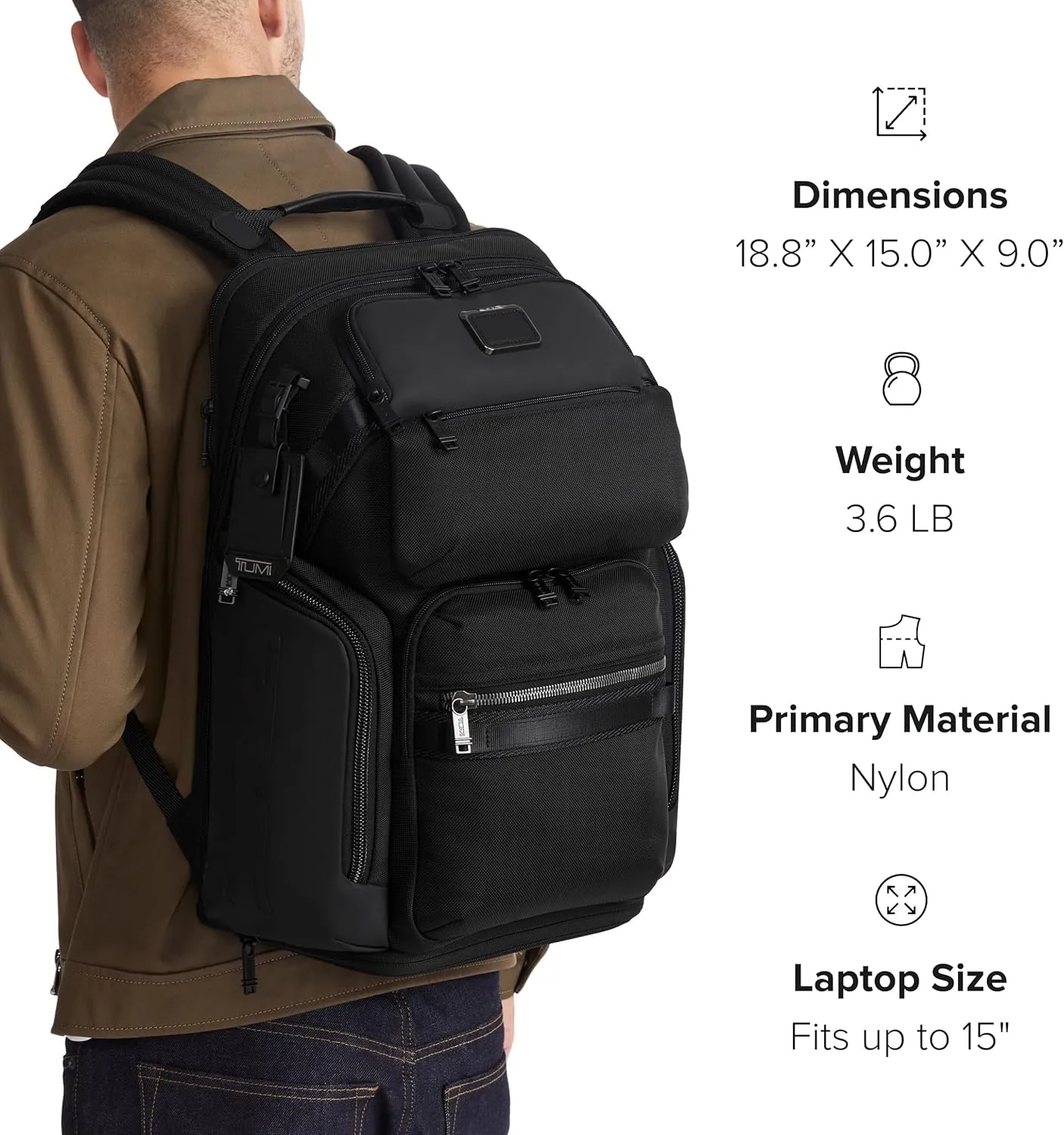 TUMI - Alpha Bravo Nomadic Backpack - Durable Carry On Backpack - 18.8" X 15.0" X 9.0" - Fits up to 15" Laptop - Steel