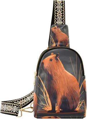 Unique Capybara Animal Fanny Pack Crossbody PC Leather Small Sling Bag for Women Fashion Waist Packs Chest Bag for Travel Sports Running Hiking