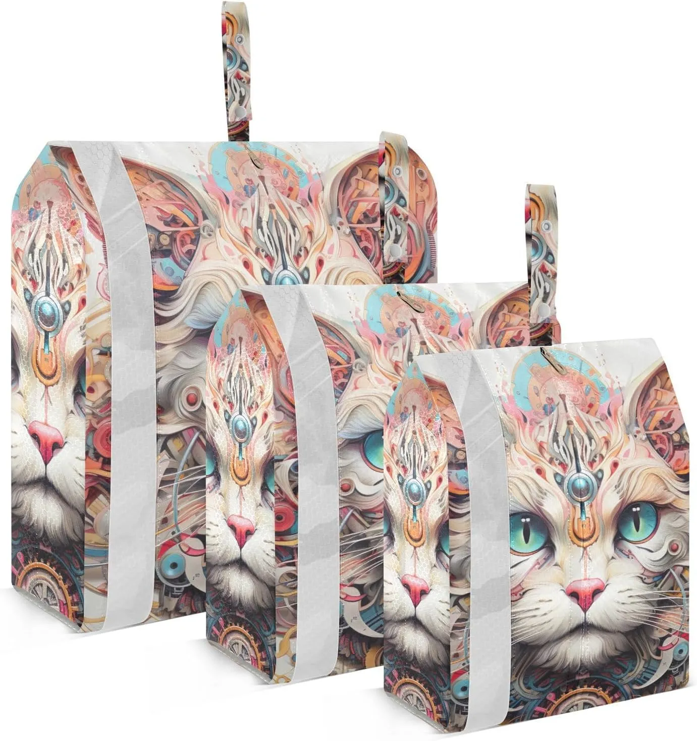 Unique Cat Design Packing Cubes Set of 3, Lightweight Travel Luggage Organizers Foldable Bags for Easy Packing and Organization