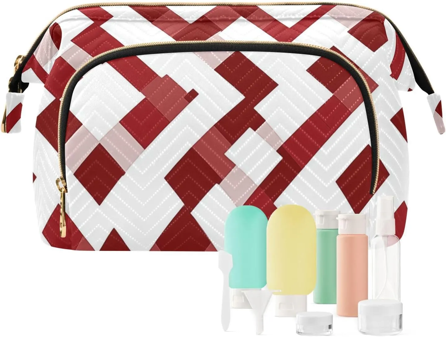 Unique White Red Toiletry Bags Zipper Cosmetic Bags With Zipper Women's Coin Purse for Toiletry Travel Kit Organizer