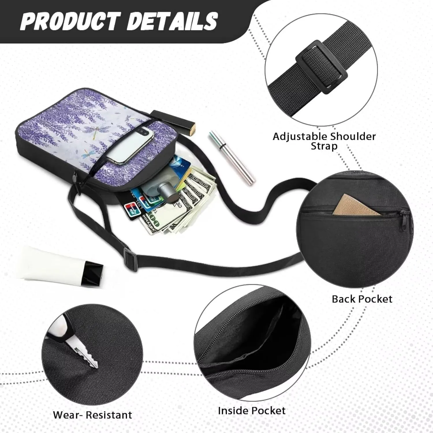 Unisex Fashion Messenger Bag Small Lightweight Crossbody Shoulder Purse Zip Cross Body Satchel with Muti Pockets