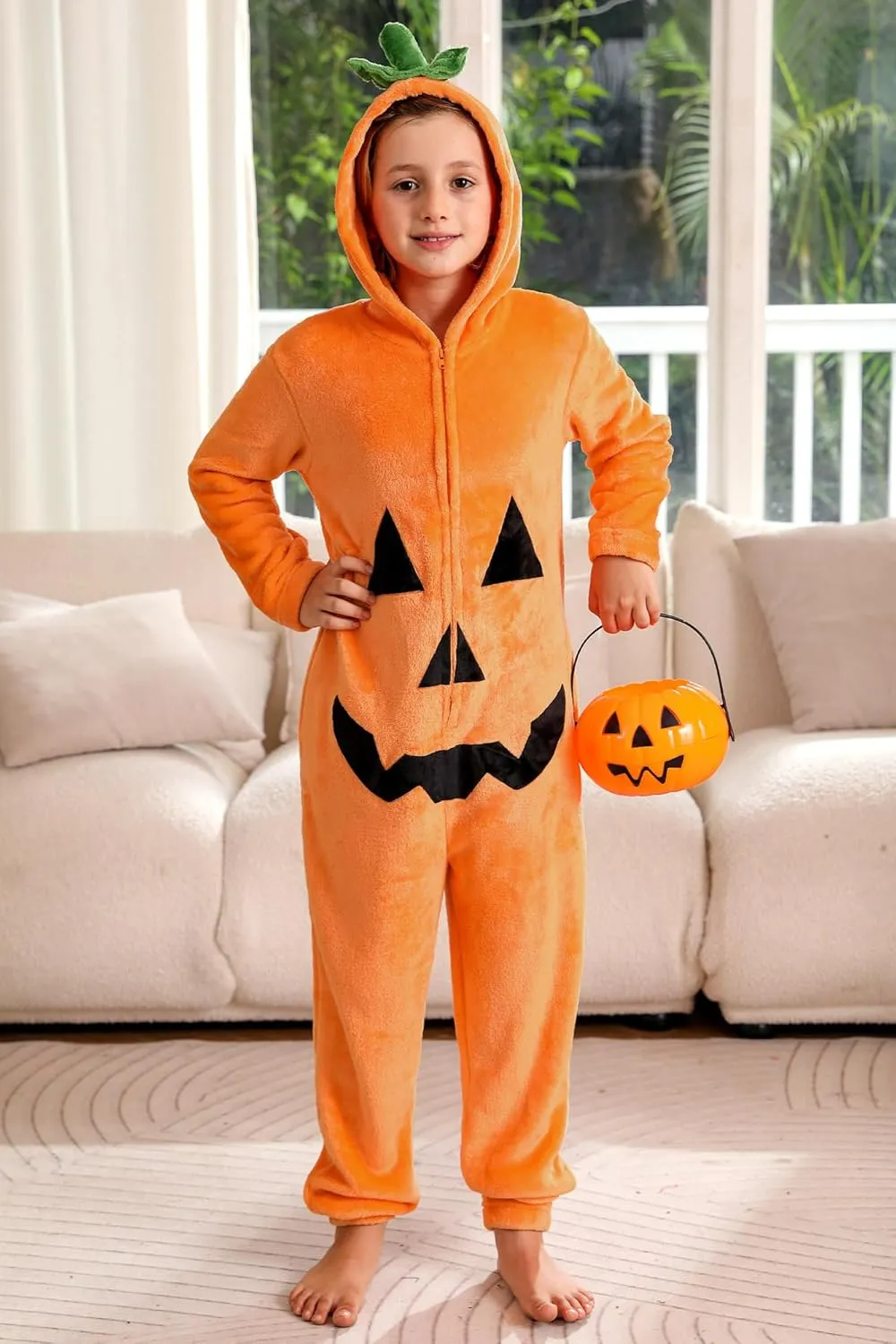 Unisex Kids Halloween Pumpkin Onesie Zip Up Outfit 4-12 Years