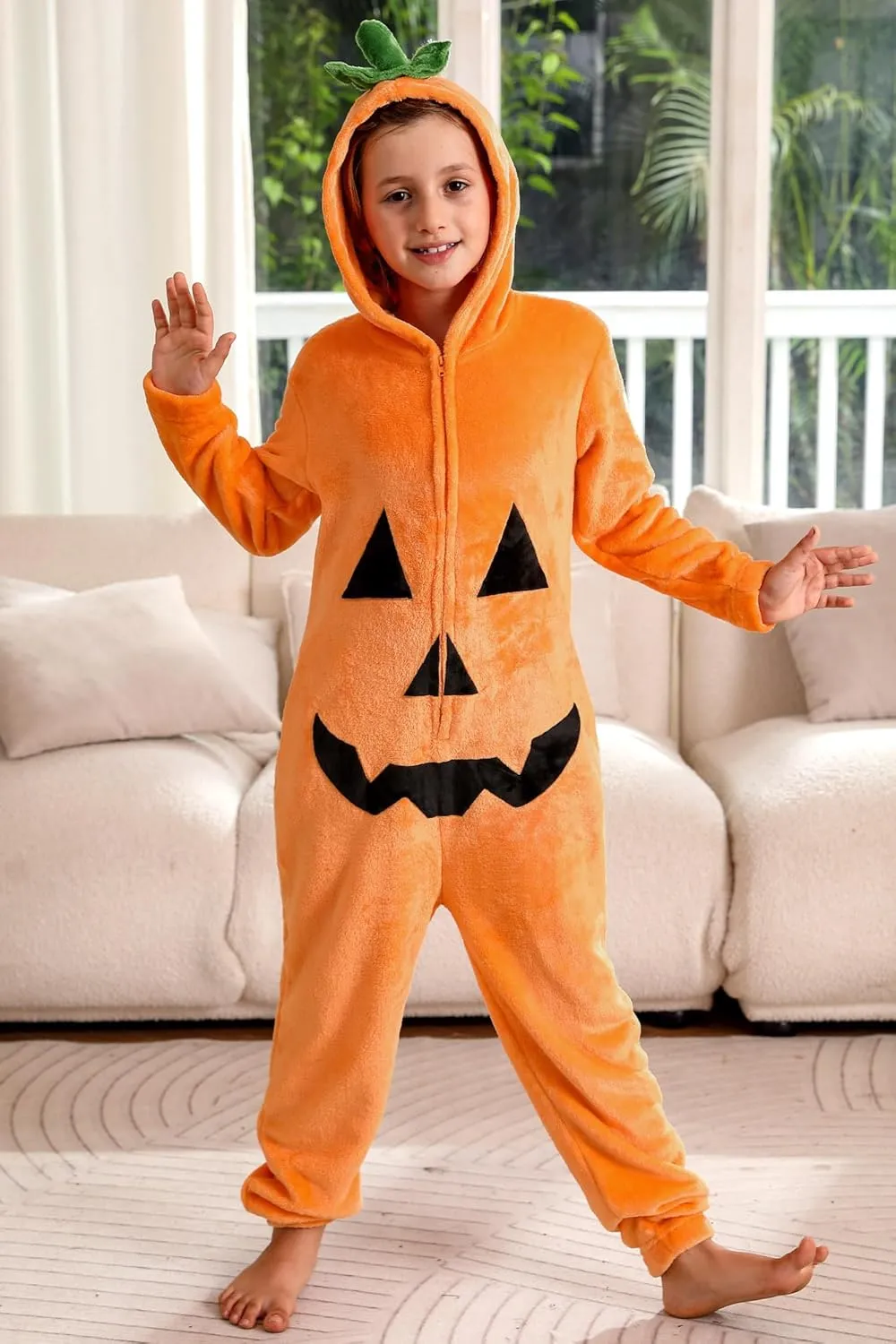 Unisex Kids Halloween Pumpkin Onesie Zip Up Outfit 4-12 Years