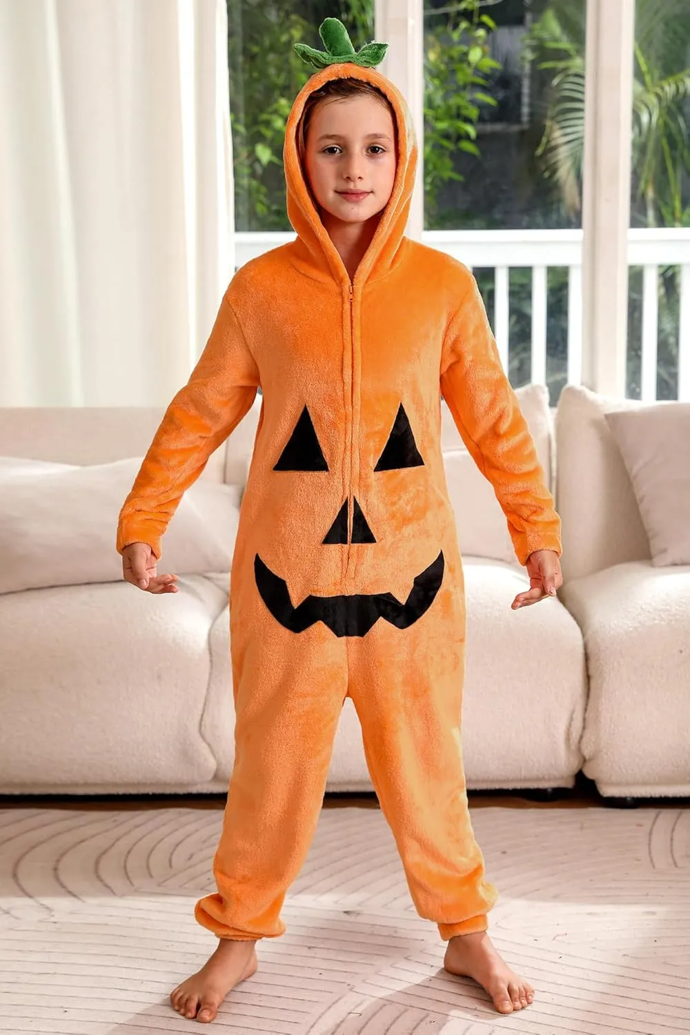 Unisex Kids Halloween Pumpkin Onesie Zip Up Outfit 4-12 Years